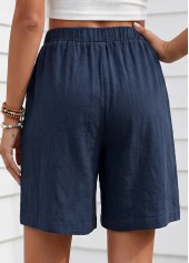 Navy Elastic Waist High Waisted Shorts