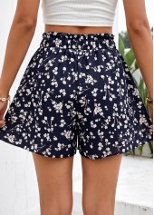 Ditsy Floral Print Navy Wide Leg Elastic Waist Shorts