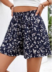 Ditsy Floral Print Navy Wide Leg Elastic Waist Shorts
