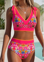 Mid Waisted Floral Print Wide Waistband Bikini Set