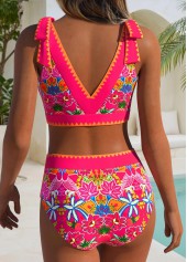 Mid Waisted Floral Print Wide Waistband Bikini Set