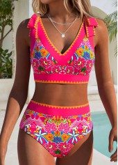Mid Waisted Floral Print Wide Waistband Bikini Set