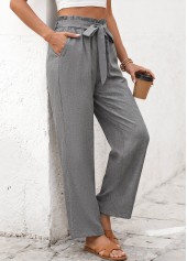 Grey Elastic Waist High Waisted Pants