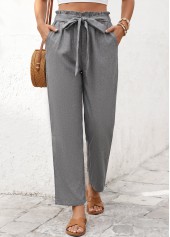 Grey Elastic Waist High Waisted Pants