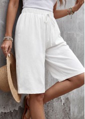 White Wide Leg Elastic Waist High Waisted Shorts