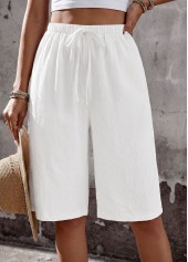 White Wide Leg Elastic Waist High Waisted Shorts