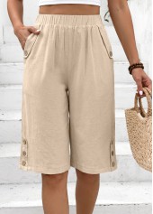 Light Coffee Straight Leg Elastic Waist High Waisted Shorts