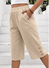 Light Coffee Straight Leg Elastic Waist High Waisted Shorts