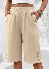 Light Coffee Straight Leg Elastic Waist High Waisted Shorts
