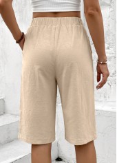 Light Coffee Straight Leg Elastic Waist High Waisted Shorts