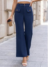 Navy Button Fly High Waisted Pants