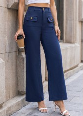 Navy Button Fly High Waisted Pants