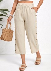 Light Coffee Straight Leg Elastic Waist High Waisted Pants