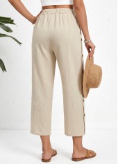 Light Coffee Straight Leg Elastic Waist High Waisted Pants