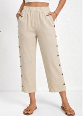 Light Coffee Straight Leg Elastic Waist High Waisted Pants