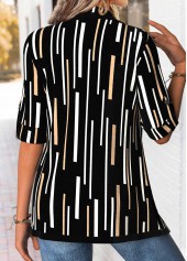 Geometric Print Black 3/4 Sleeve Fake Two Piece Twinset