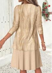 Geometric Print Two-piece Gray Brown Dress and Cardigan
