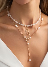 Golden Geometric Pearl Alloy Necklace Sets