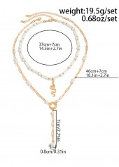 Golden Geometric Pearl Alloy Necklace Sets