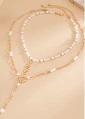 Golden Geometric Pearl Alloy Necklace Sets