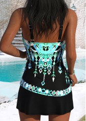 Mid Waisted Tribal Print Black Tankini Set