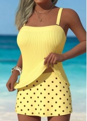 Mid Waisted Floral Print Light Yellow Tankini Set