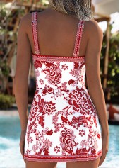 Random Floral Print Twist Deep Red One Piece Swimdress