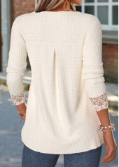 Patchwork Beige Long Sleeve Round Neck T Shirt