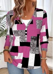 Geometric Print Fake 2in1 Multi Color T Shirt