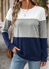 Tummy Coverage Navy Long Sleeve Round Neck Sweatshirt