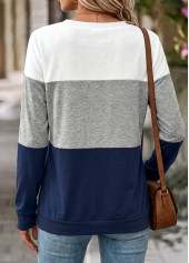Tummy Coverage Navy Long Sleeve Round Neck Sweatshirt