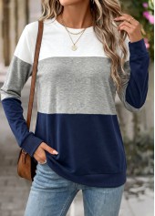 Tummy Coverage Navy Long Sleeve Round Neck Sweatshirt