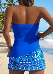 Mid Waisted Paisley Print Tummy Coverage Blue Tankini Set