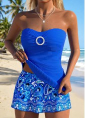 Mid Waisted Paisley Print Tummy Coverage Blue Tankini Set