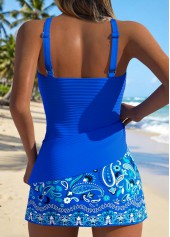 Mid Waisted Paisley Print Tummy Coverage Blue Tankini Set