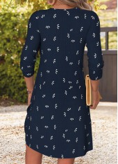 Tribal Print Patchwork Navy Short Long Sleeve Dress