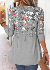 Floral Print Light Grey Marl Fake Two Piece Twinset