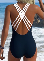 Striped Navy Cross One Piece Swimwear