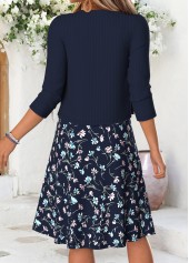 Floral Print Tummy Coverage Navy Short Dress and Cardigan
