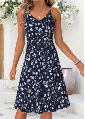 Floral Print Tummy Coverage Navy Short Dress and Cardigan