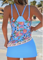 Mid Waisted Floral Print Fake 2in1 Tankini Set
