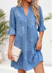 Floral Print Tummy Coverage Denim Blue Short Dress