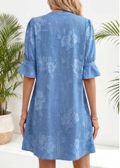 Floral Print Tummy Coverage Denim Blue Short Dress