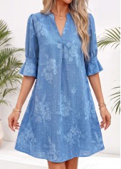 Floral Print Tummy Coverage Denim Blue Short Dress
