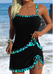Mid Waisted Leopard Tummy Coverage Black Tankini Set