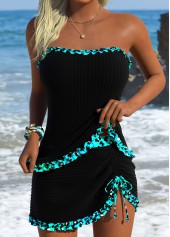Mid Waisted Leopard Tummy Coverage Black Tankini Set
