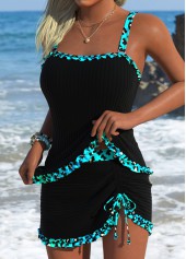 Mid Waisted Leopard Tummy Coverage Black Tankini Set