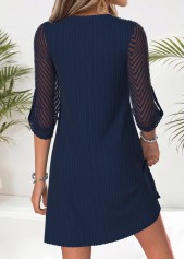 Patchwork Navy Short Long Sleeve Split Neck Dress