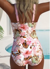 Floral Print Surplice Pink One Piece Swimwear