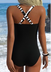Geometric Print Pull On Black One Piece Swimwear